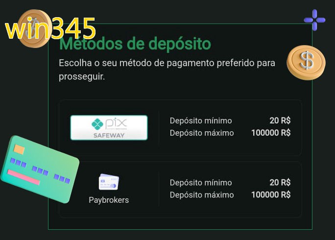 O cassino win345bet oferece uma grande variedade de métodos de pagamento